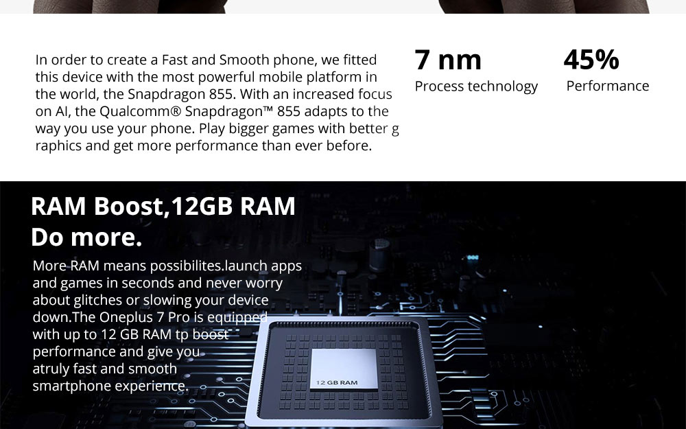 OnePlus 7 Pro Pop-up Camera 6.67 Inch 4G LTE Smartphone Snapdragon 855 8GB 256GB 48.0MP + 8.0MP + 16.0MP Triple Rear Cameras Android 9 In-display Fingerprint NFC Fast Charge Global ROM - Mirror Grey