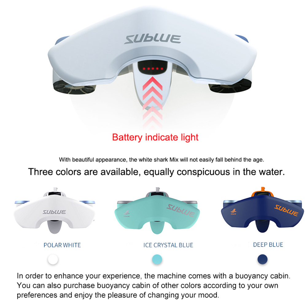 SUBLUE White Shark Mix 520W Electric Motor Diving Underwater Scooter with Action Camera