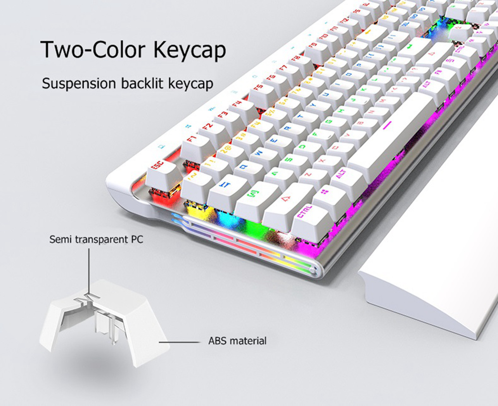 Ajazz AK500 Backlit USB Wired 108Key Large Palm Rest Touch Panel Black Switch Mechanical Gaming Keyboard - White