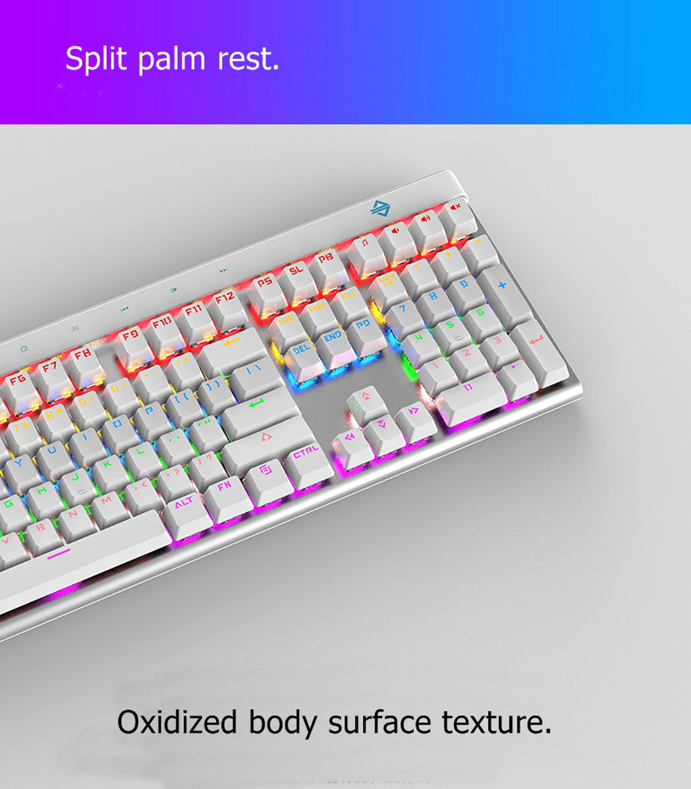 Ajazz AK500 Backlit USB Wired 108Key Large Palm Rest Touch Panel Black Switch Mechanical Gaming Keyboard - White