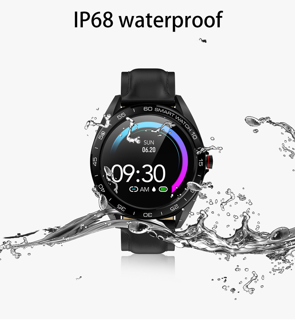 K7 Smart Watch 1.3 Inch IPS Screen IP68 Heart Rate Blood Pressure Multi Sports Modes Steel Strap - Black