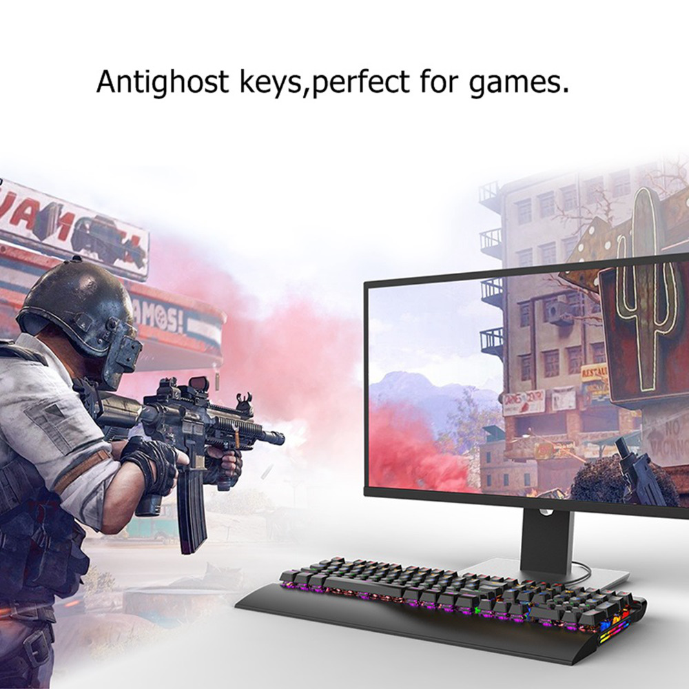 Ajazz AK500 Backlit USB Wired 108Key Large Palm Rest Touch Panel Black Switch Mechanical Gaming Keyboard - White