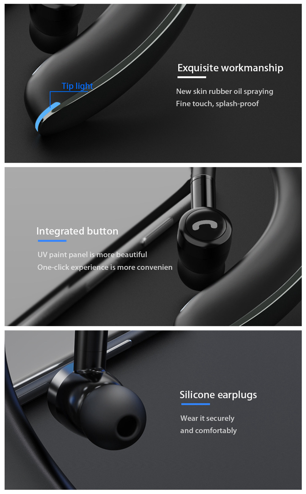 F900 Wireless Bluetooth 5.0 In-Ear Earbuds Noise Cancelling 170mAh Battery with Mic - Black