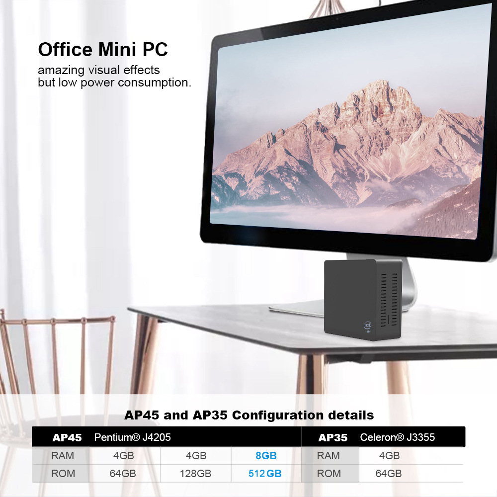 Beelink AP45 Intel Pentium J4205 8GB DDR4 512GB mSATA SSD Windows 10 Mini PC Dual Band WiFi Bluetooth Gigabit LAN USB3.0*4 HDMI*2 2.5 inch HDD Bay