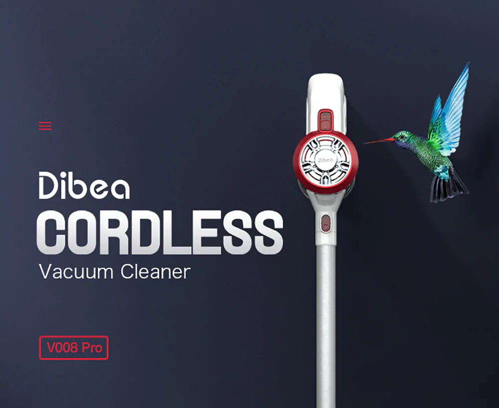 Dibea V008 Pro Cordless Stick Vacuum Cleaner 17000 Pa Suction Two Cleaning Modes 2-in-1 Handheld Car Vacuum - White EU Plug