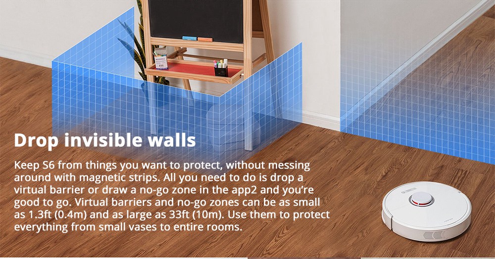 Roborock S6 Robot Vacuum Cleaner APP Virtual Wall 2000Pa Suction LDS Lidar Scanning 5200mAh Global Version - White