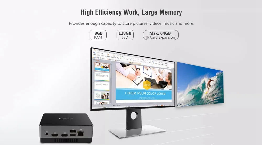 Jumper EZbox Intel i3-5005U Windows 10 8GB 128GB SSD Mini PC Dual Band WiFi Bluetooth USB3.0-Black