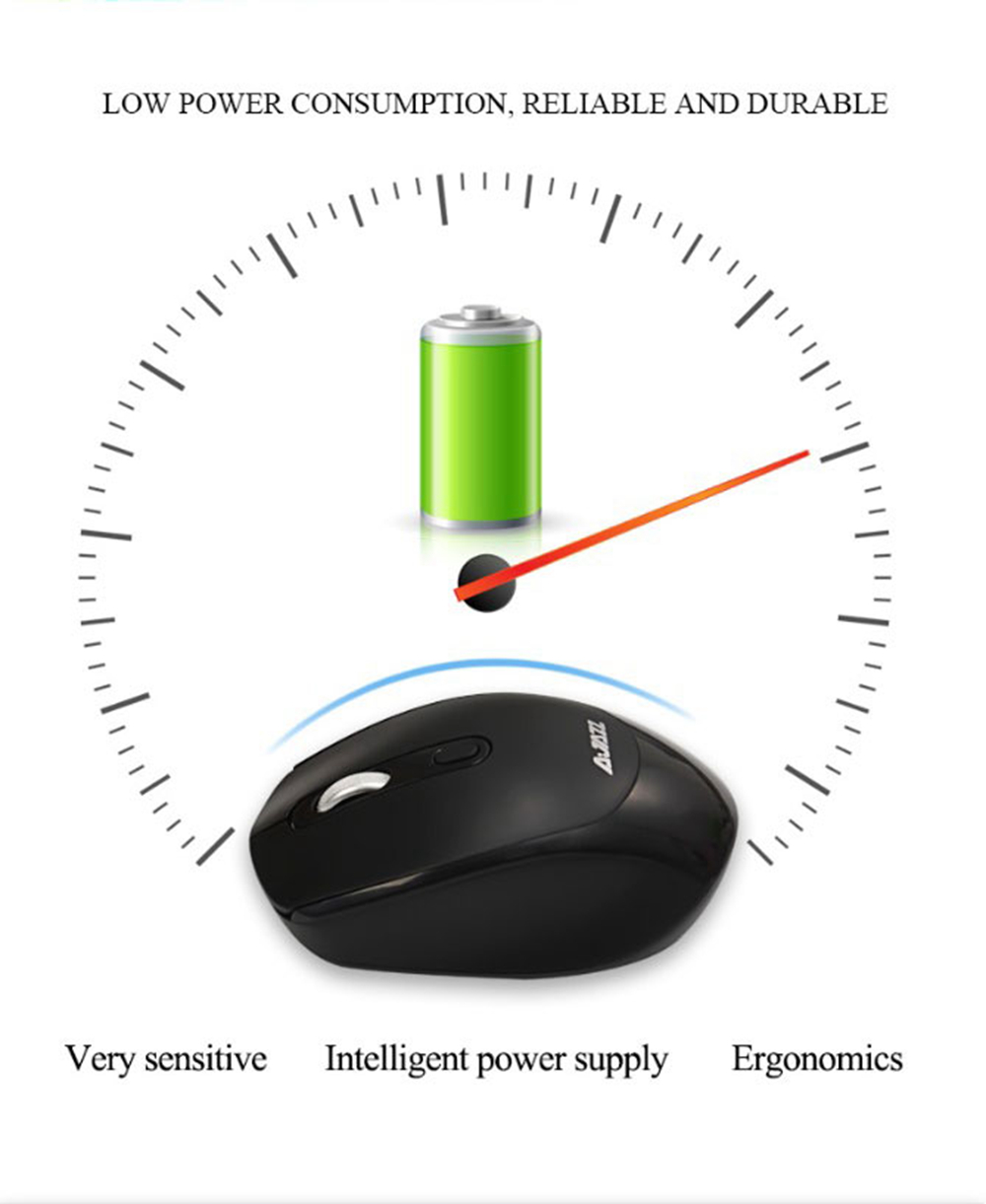Ajazz 120I 1600DPI Adjustable 2.4G Wireless Mouse Office Gamer Ergonomics - Black