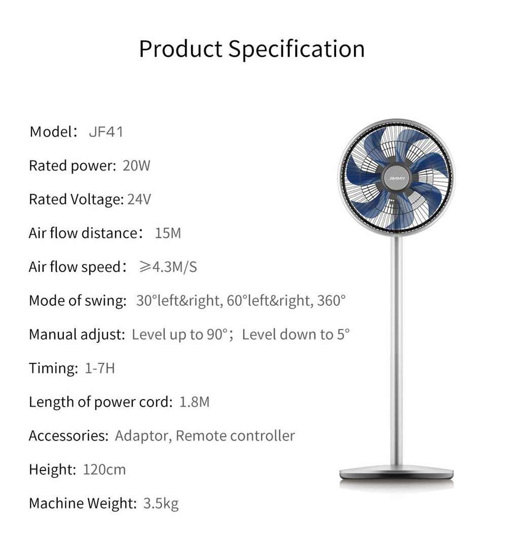 Xiaomi JIMMY JF41 Smart Fan 360-degree Oscillation 15M Blowing Distance Multiple Wind Modes - White