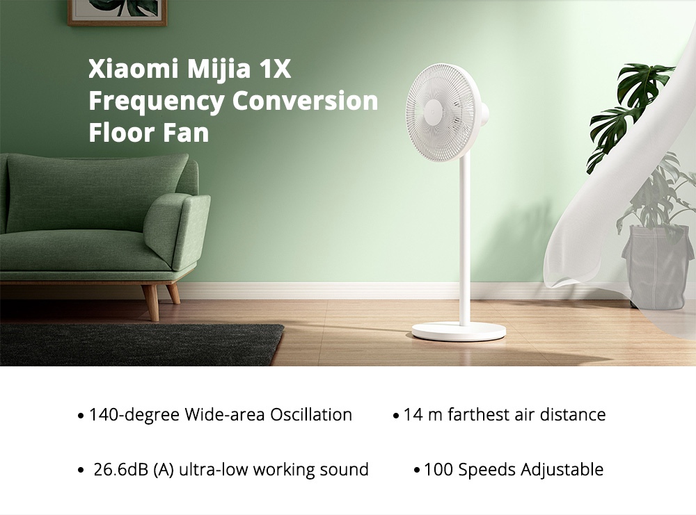 Xiaomi Mijia 1X Frequency Conversion Floor Fan 140-degree Oscillation 100 Speed Settings 14 Meters Blowing Distance APP Control - White
