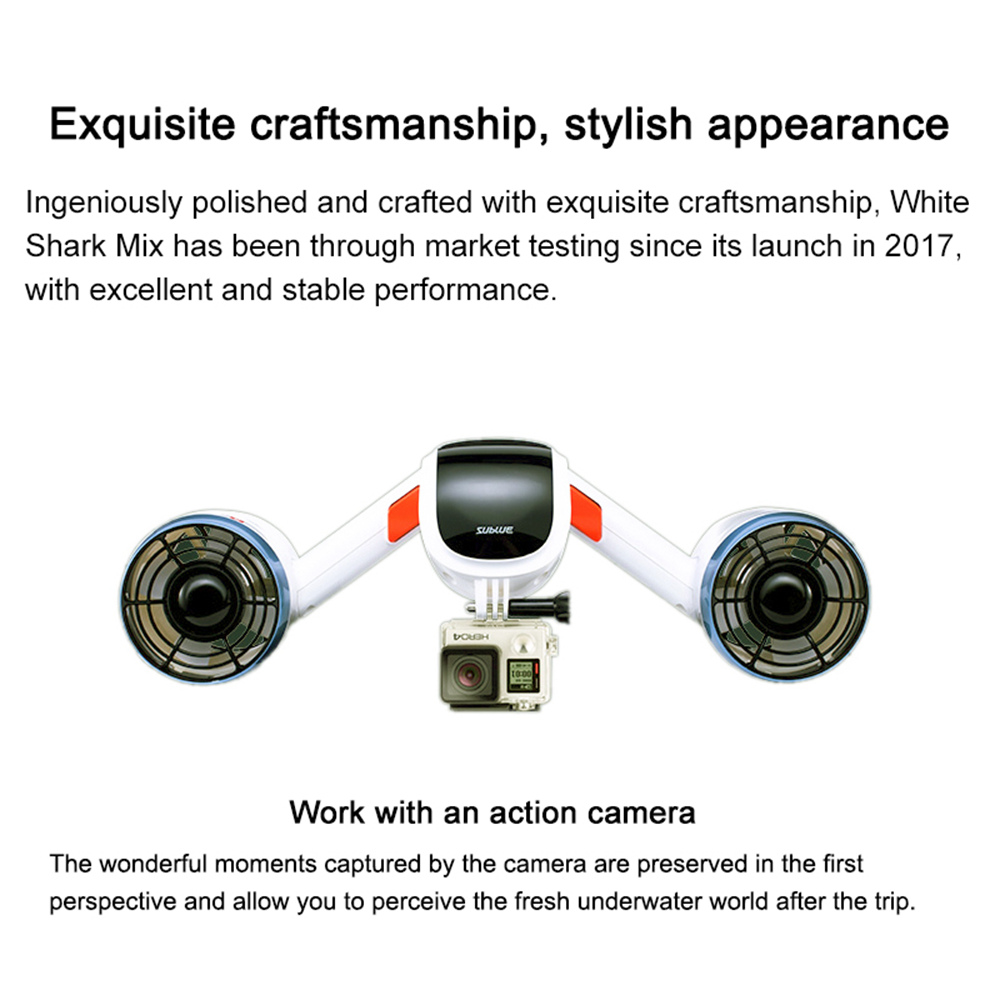 SUBLUE White Shark Mix 520W Electric Motor Diving Underwater Scooter with Action Camera