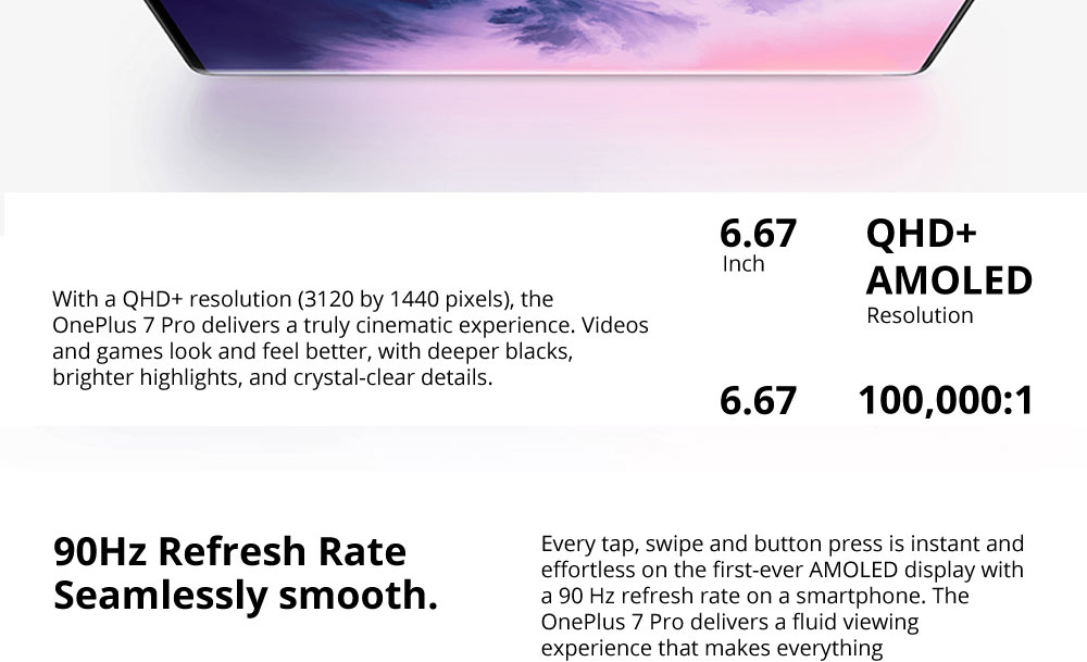 OnePlus 7 Pro Pop-up Camera 6.67 Inch 4G LTE Smartphone Snapdragon 855 8GB 256GB 48.0MP + 8.0MP + 16.0MP Triple Rear Cameras Android 9 In-display Fingerprint NFC Fast Charge Global ROM - Mirror Grey