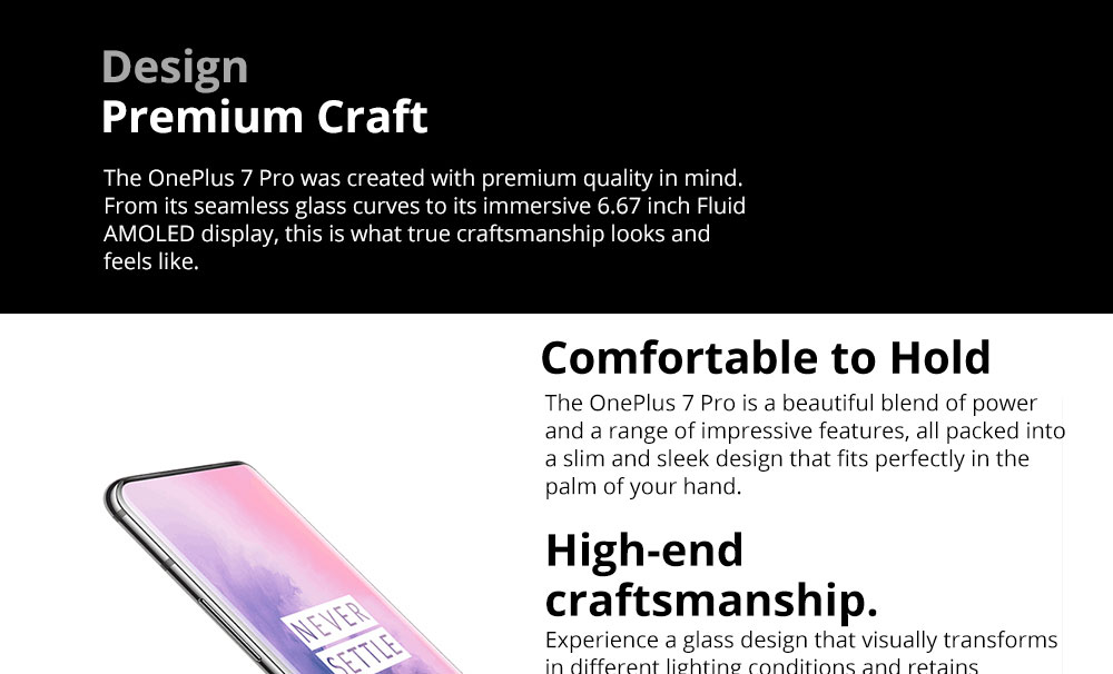 OnePlus 7 Pro Pop-up Camera 6.67 Inch 4G LTE Smartphone Snapdragon 855 8GB 256GB 48.0MP + 8.0MP + 16.0MP Triple Rear Cameras Android 9 In-display Fingerprint NFC Fast Charge Global ROM - Mirror Grey