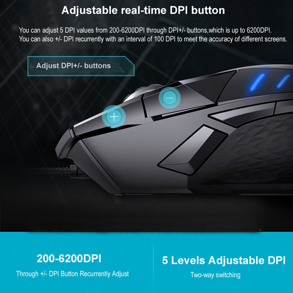 Rapoo VT300 USB Wired Gaming Mouse 6200DPI Sensor With RGB IR Optical 10 Buttons Programmable Accurate Cursor - Black