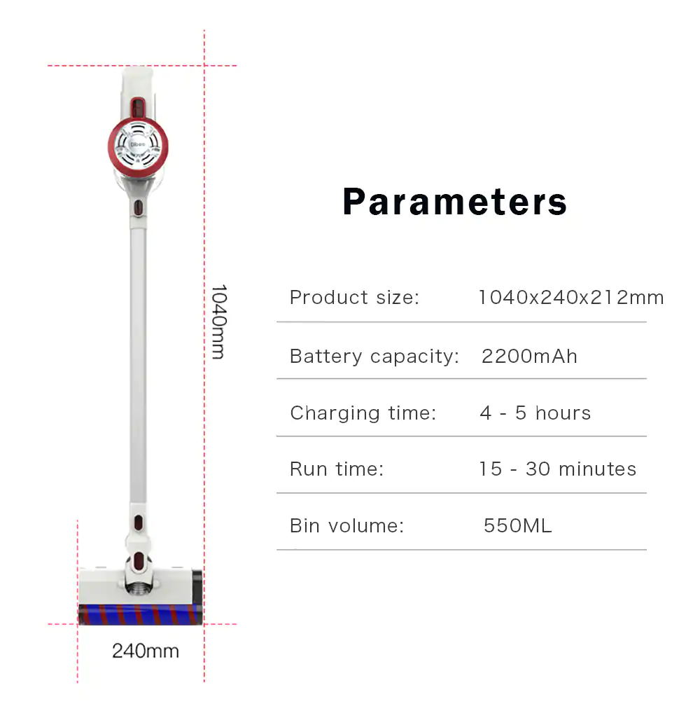 Dibea V008 Pro Cordless Stick Vacuum Cleaner 17000 Pa Suction Two Cleaning Modes 2-in-1 Handheld Car Vacuum - White EU Plug