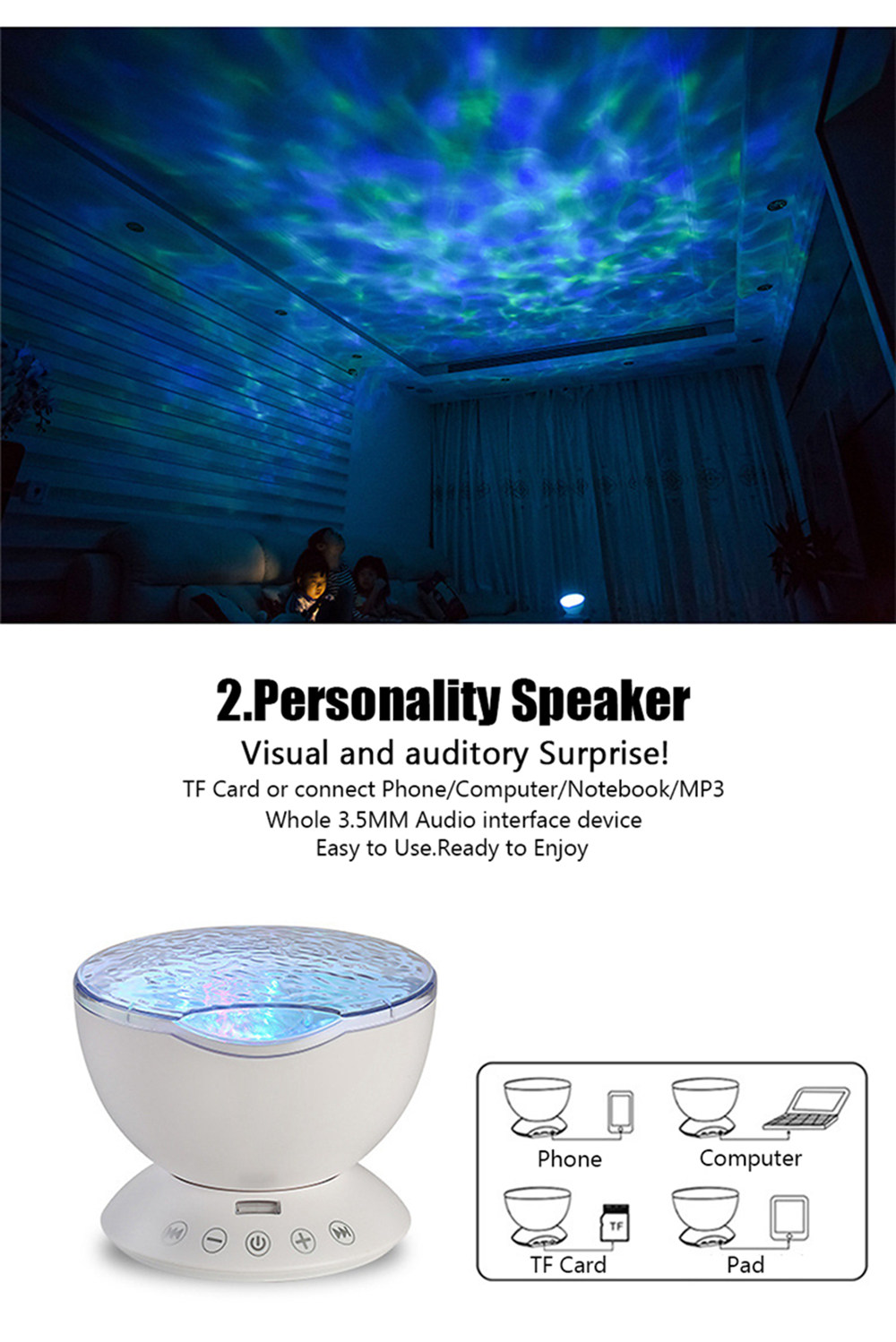 Hypnotic Ocean Projector Lantern Shooting Festival Gifts Containing Remote Controller - White