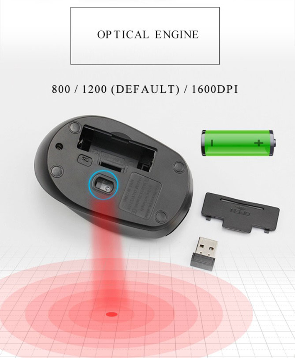 Ajazz 120I 1600DPI Adjustable 2.4G Wireless Mouse Office Gamer Ergonomics - Black