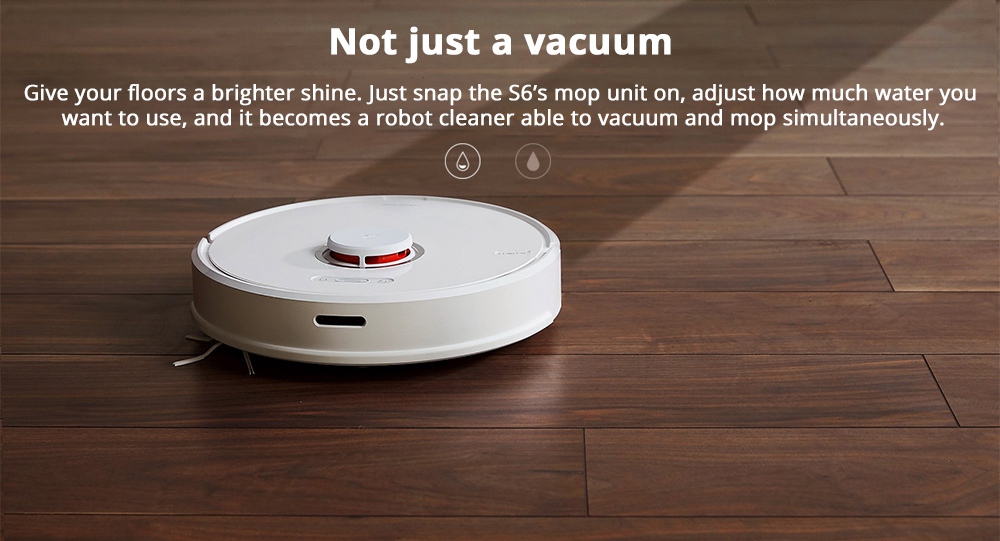 Roborock S6 Robot Vacuum Cleaner APP Virtual Wall 2000Pa Suction LDS Lidar Scanning 5200mAh Global Version - White