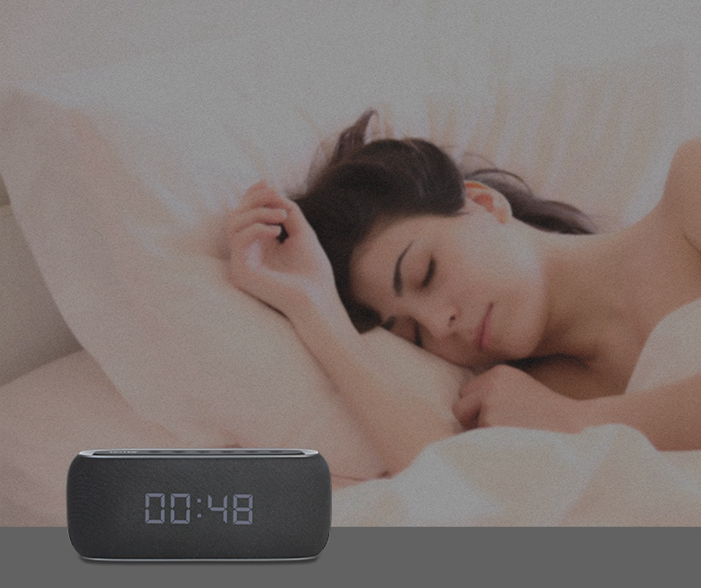 JONTER M46 Portable Bluetooth Speaker with Time Display FM Radio - Black