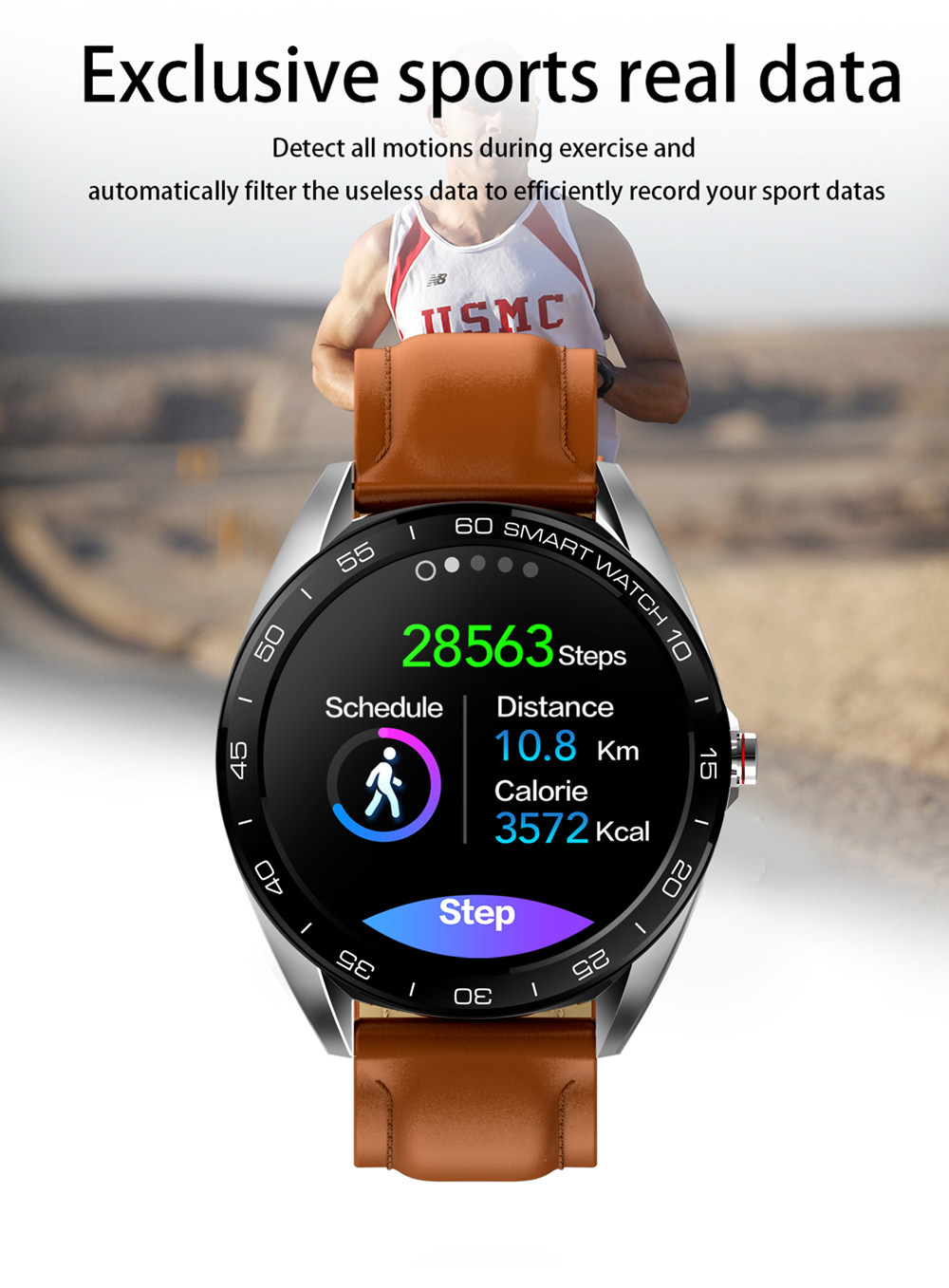 K7 Smart Watch 1.3 Inch IPS Screen IP68 Heart Rate Blood Pressure Multi Sports Modes Steel Strap - Black