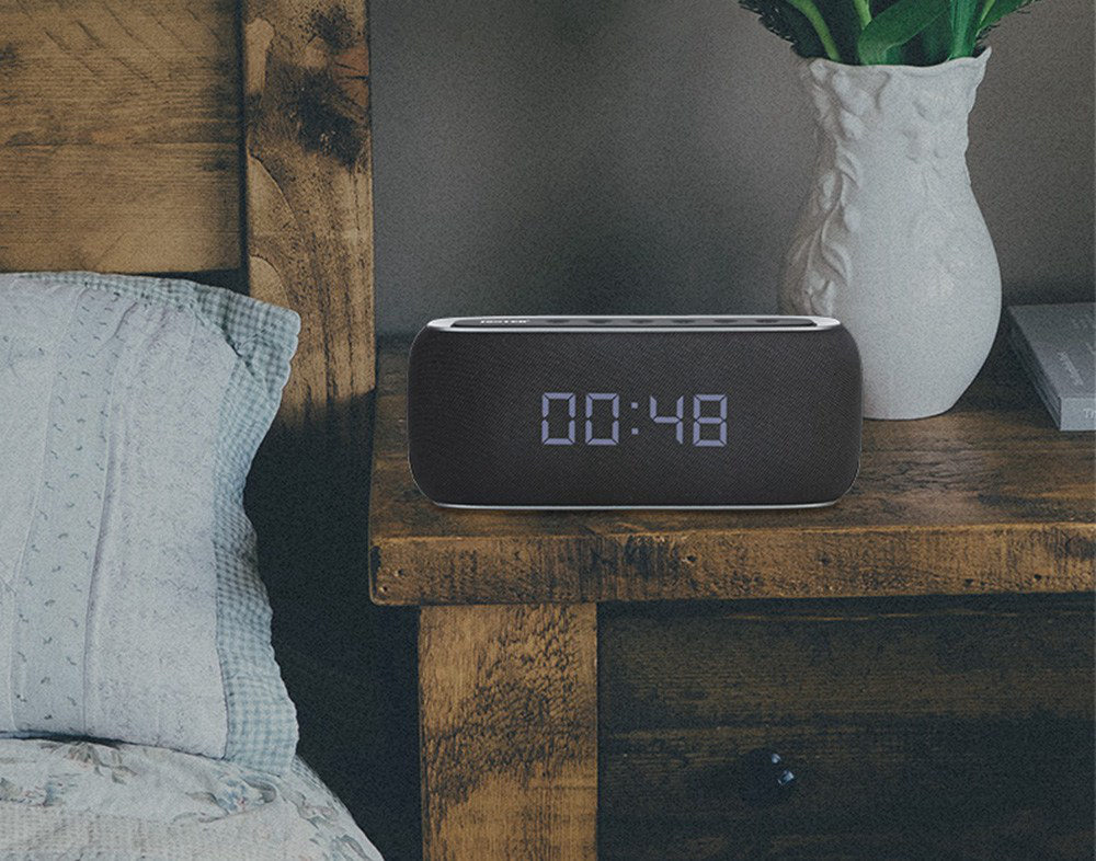 JONTER M46 Portable Bluetooth Speaker with Time Display FM Radio - Black