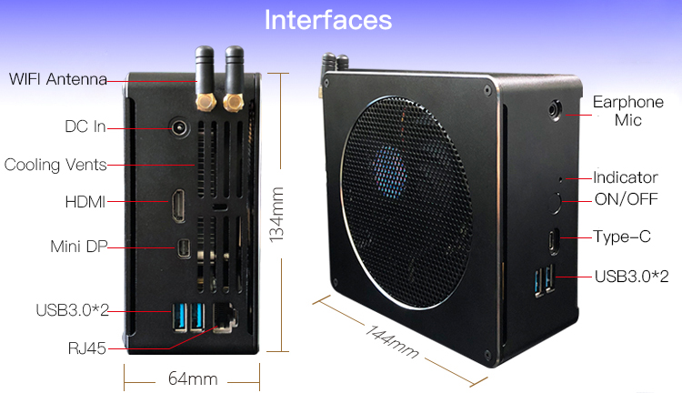 VORKE V8 Intel Core i7-8750H Mini PC 8GB DDR4 128GB NVME SSD Dual Band WiFi Gigabit LAN Bluetooth HDMI DP USB 3.0