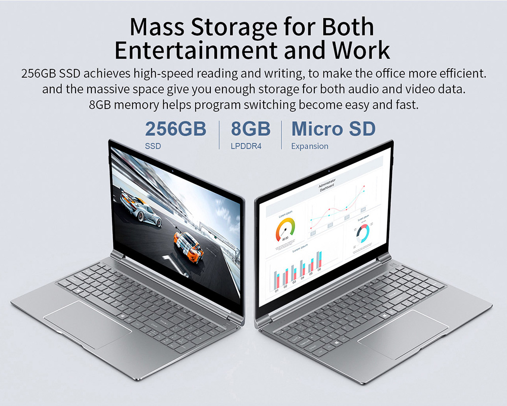 Teclast F15 Laptop Intel Celeron N4100 Quad Core 15.6 Inch 1920*1080 IPS Screen 8GB RAM 256GB SSD Windows 10 - Grey