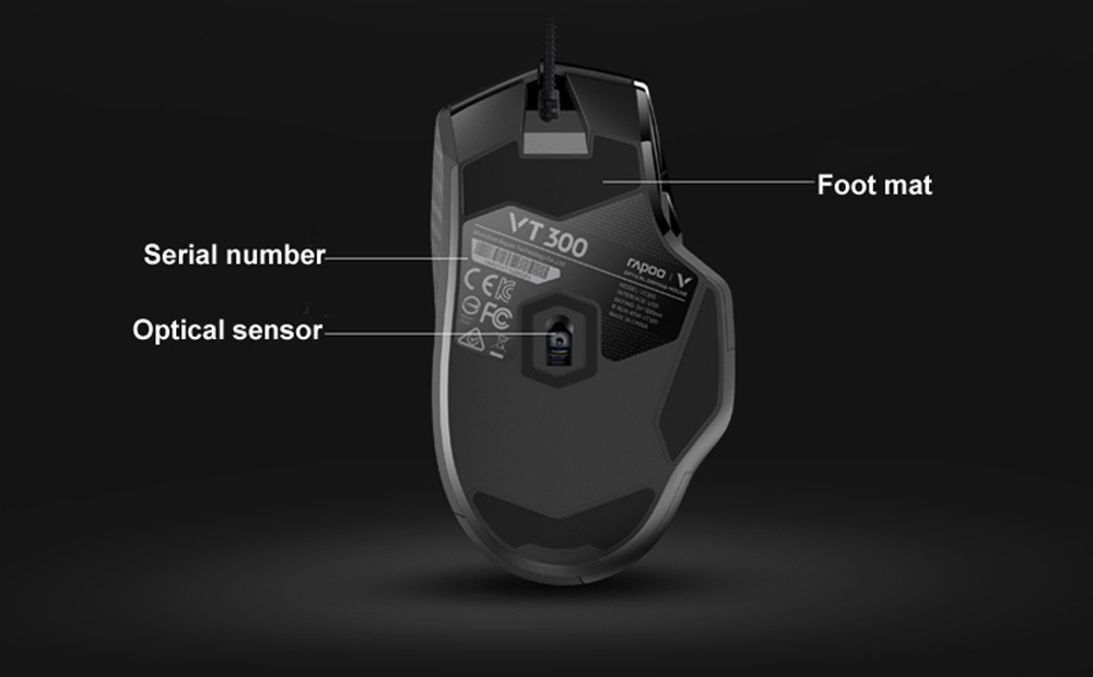 Rapoo VT300 USB Wired Gaming Mouse 6200DPI Sensor With RGB IR Optical 10 Buttons Programmable Accurate Cursor - Black