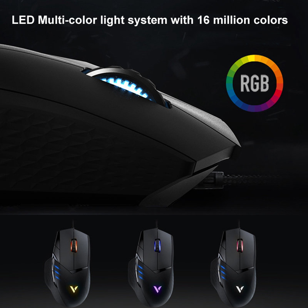 Rapoo VT300 USB Wired Gaming Mouse 6200DPI Sensor With RGB IR Optical 10 Buttons Programmable Accurate Cursor - Black