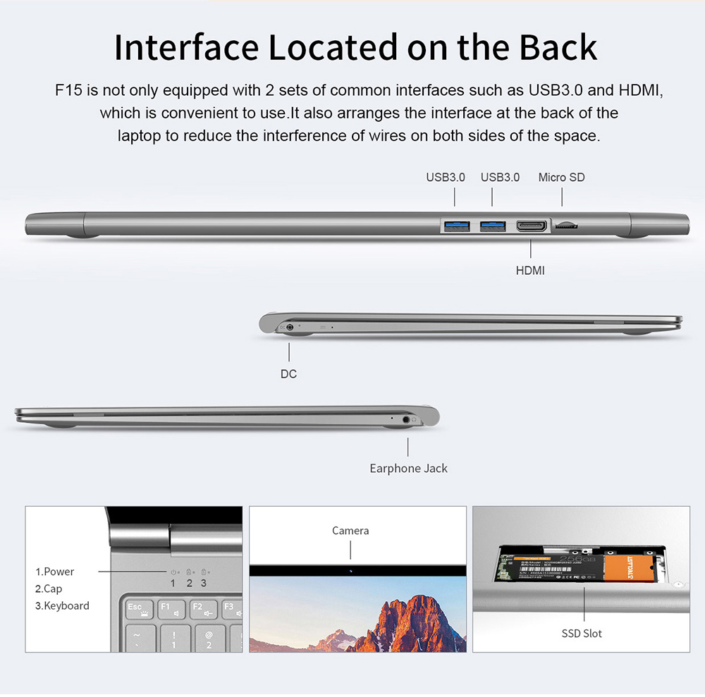 Teclast F15 Laptop Intel Celeron N4100 Quad Core 15.6 Inch 1920*1080 IPS Screen 8GB RAM 256GB SSD Windows 10 - Grey