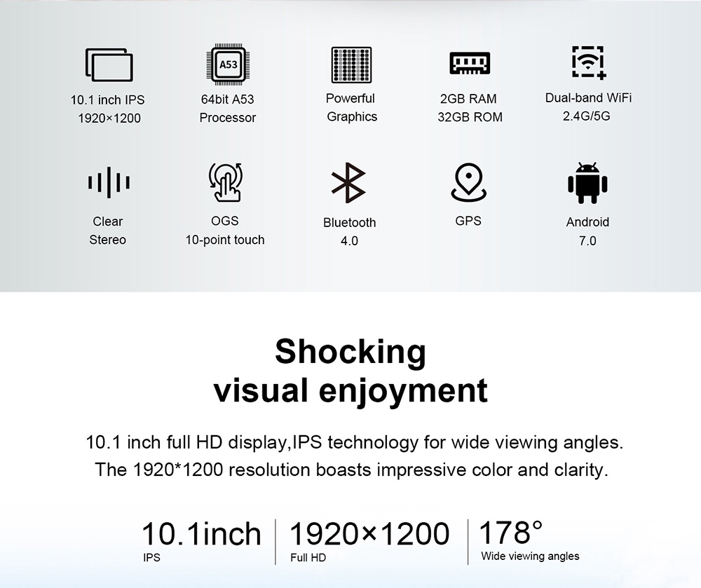 Teclast A10S Tablet PC MT8163 Quad Core 10.1" IPS Screen 1920*1200 2GB DDR3L 32GB eMMC Android 7.0 - White+Silver