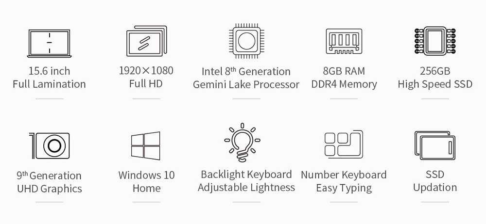 Teclast F15 Laptop Intel Celeron N4100 Quad Core 15.6 Inch 1920*1080 IPS Screen 8GB RAM 256GB SSD Windows 10 - Grey