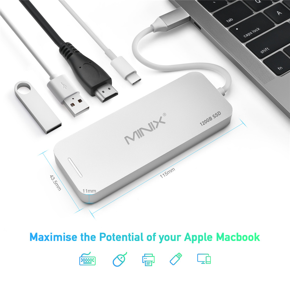 MINIX NEO C SSD USB-C Multiport Storage HUB With 120G SSD Type-C to HDMI + USB3.0 - Silver
