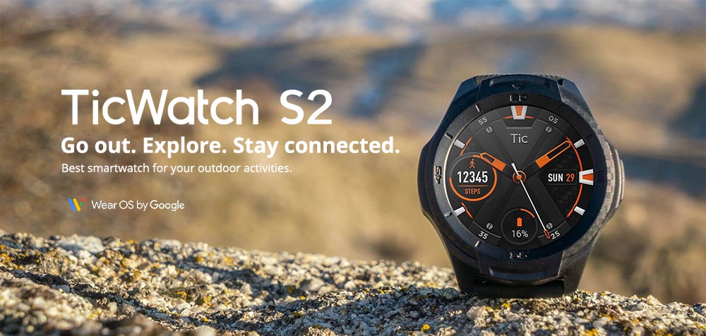 Ticwatch S2 Sports Smartwatch Wear OS by Google 1.39" AMOLED Display 5ATM Water Resistant MIL-STD-810G Built-in GPS 24/7 Hours Heart Rate Monitor - Black