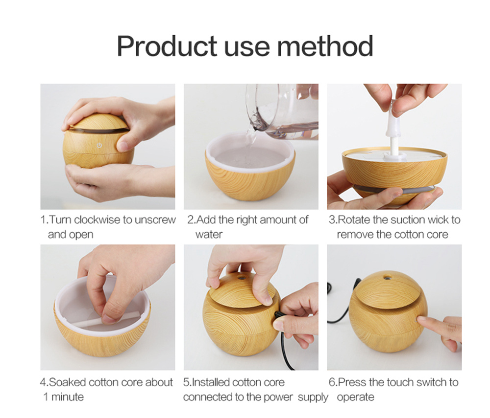 USB Aroma Essential Oil Diffuser Cool Mist Humidifier Air Purifier 7 Colors LED Lamp for Office Home - Brown