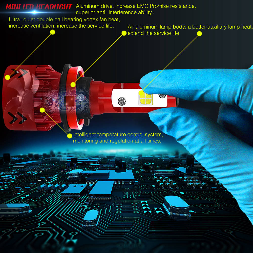 Mini7-H8/H9/H11 Car LED Headlight Bulb 60W IP68 6000K 9600 Lumens Extremely Bright Chips Conversion Kit
