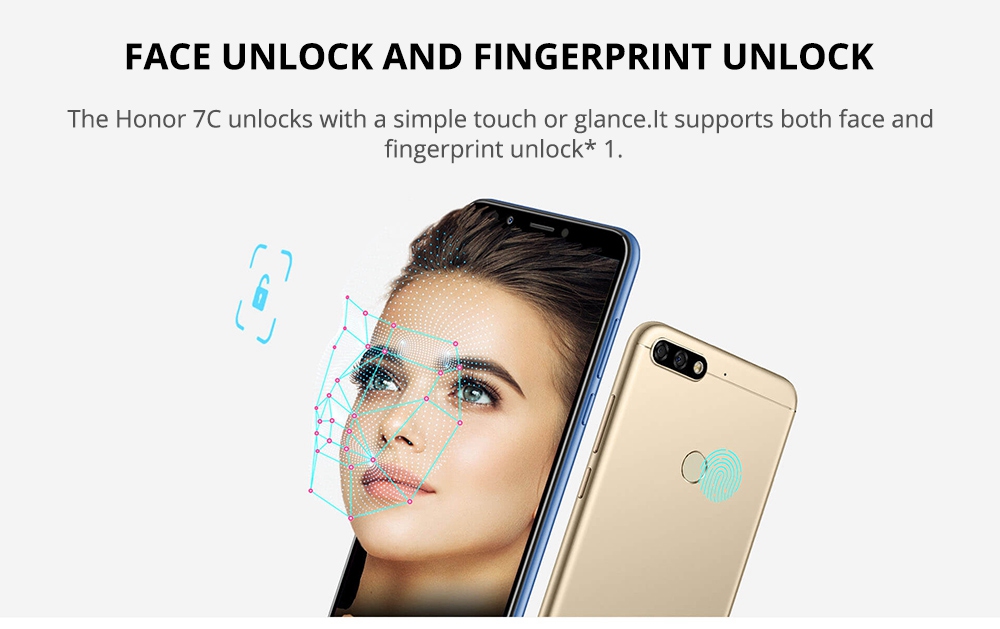 Huawei Honor 7C 5.99 Inch 4G LTE Smartphone Snapdragon 450 4GB 64GB 13.0MP+2.0MP Dual Rear Cameras Android 8.0 Touch ID Global ROM - Black