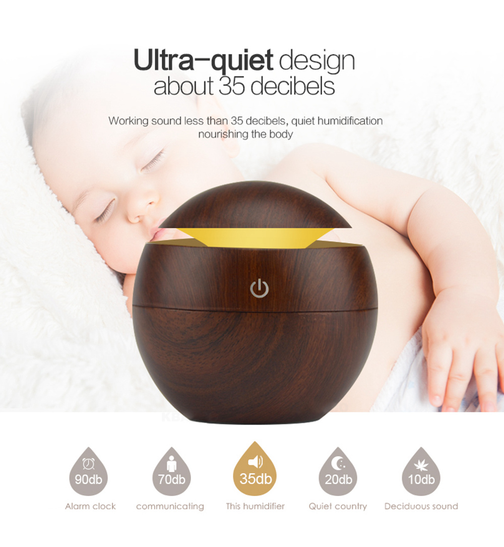 USB Aroma Essential Oil Diffuser Cool Mist Humidifier Air Purifier 7 Colors LED Lamp for Office Home - Brown