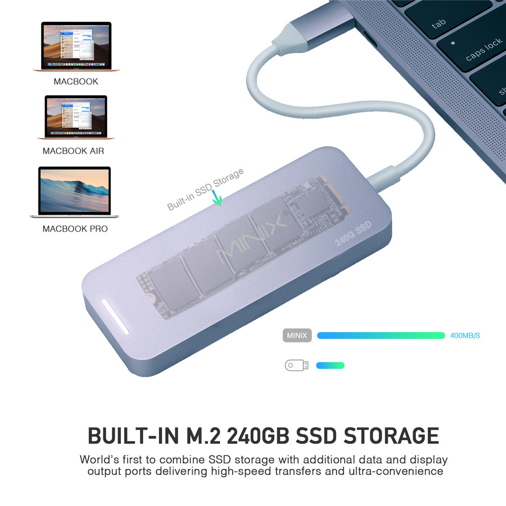 MINIX NEO C SSD USB-C Multiport Storage HUB With 240G SSD Type-C to HDMI + USB3.0 - Space Gray