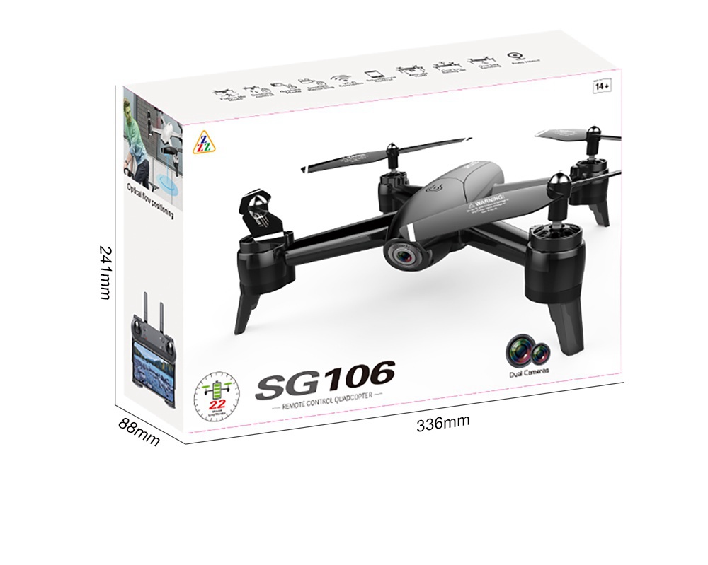 ZLRC SG106 4K WIFI FPV 22mins Flight Time RC Quadcopter With Dual Camera Switchable Optical Flow Positioning RTF - Black