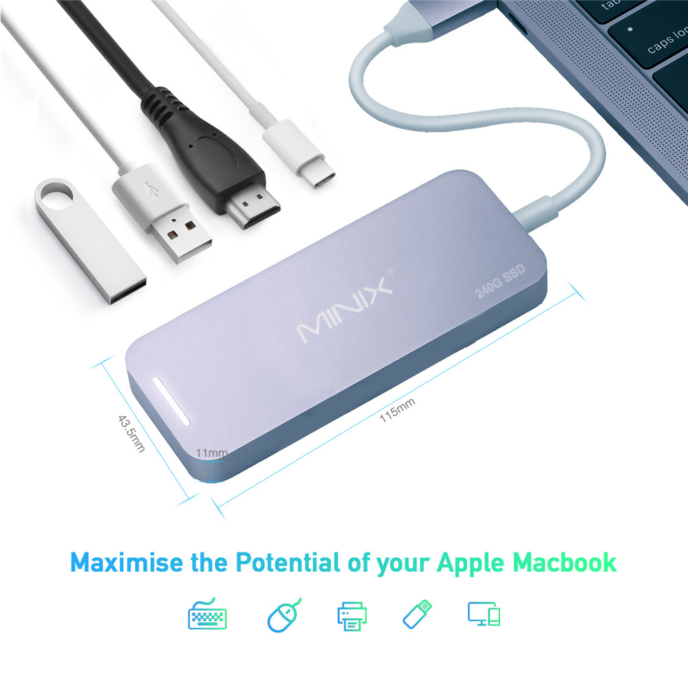 MINIX NEO C SSD USB-C Multiport Storage HUB With 240G SSD Type-C to HDMI + USB3.0 - Space Gray