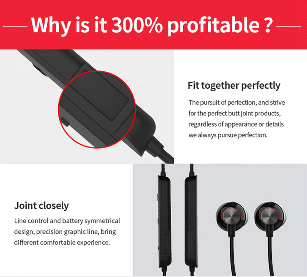 OVEVO X10 Bluetooth 4.2 Sports Wired Earphone 90mAh HIFI Sound with Charging Case 500mAh - Black and Red