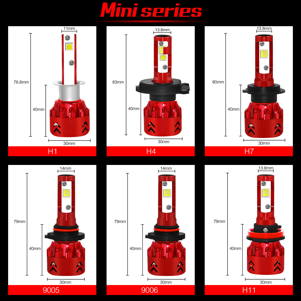 Mini7-H8/H9/H11 Car LED Headlight Bulb 60W IP68 6000K 9600 Lumens Extremely Bright Chips Conversion Kit