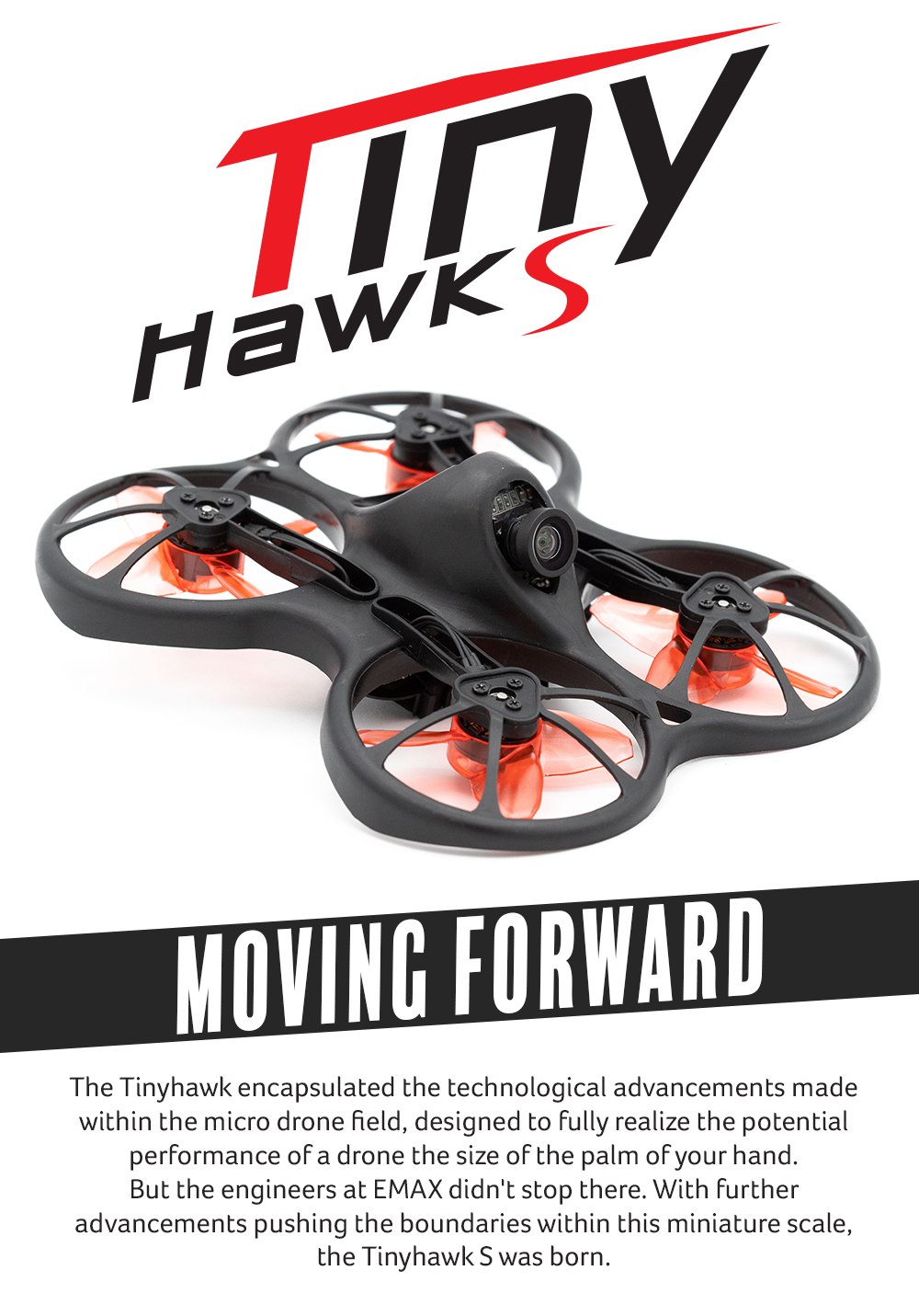Emax Tinyhawk S 75mm 1-2S Indoor Micro FPV Racing Drone w/F4 OSD With 25mW VTX 600TVL CMOS Camera BNF - Black