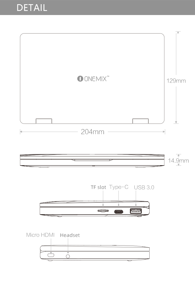 One Netbook One Mix 3S Yoga Pocket Laptop Intel Core i7-8500Y Quad Core 8.4" IPS Screen 2500*1600 Touch ID Windows 10 16GB DDR3 512GB PCI-E SSD - Platinum