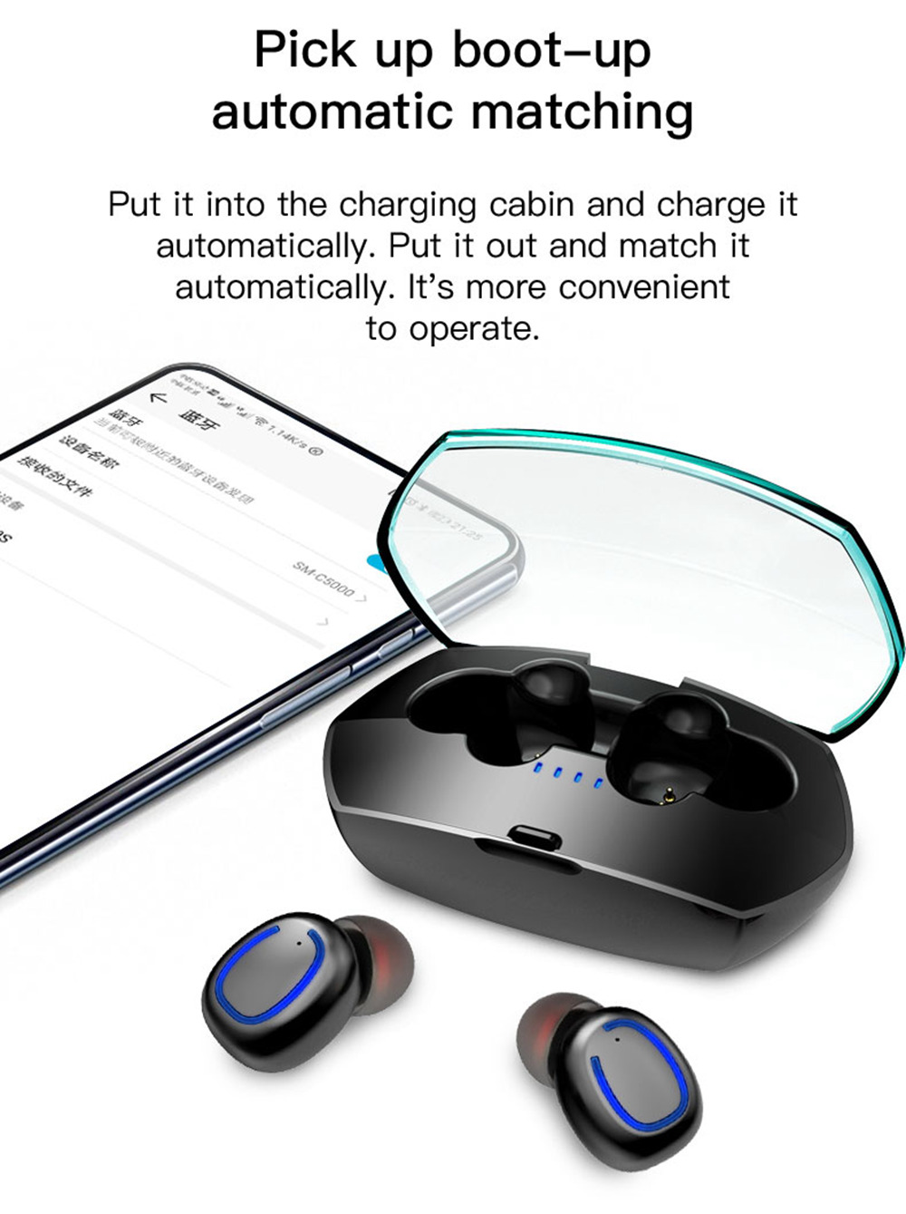 X11 TWS Bluetooth V5.0 IPX6 Wireless Earphones 6D HiFi Surround Sound Touch Control - Black