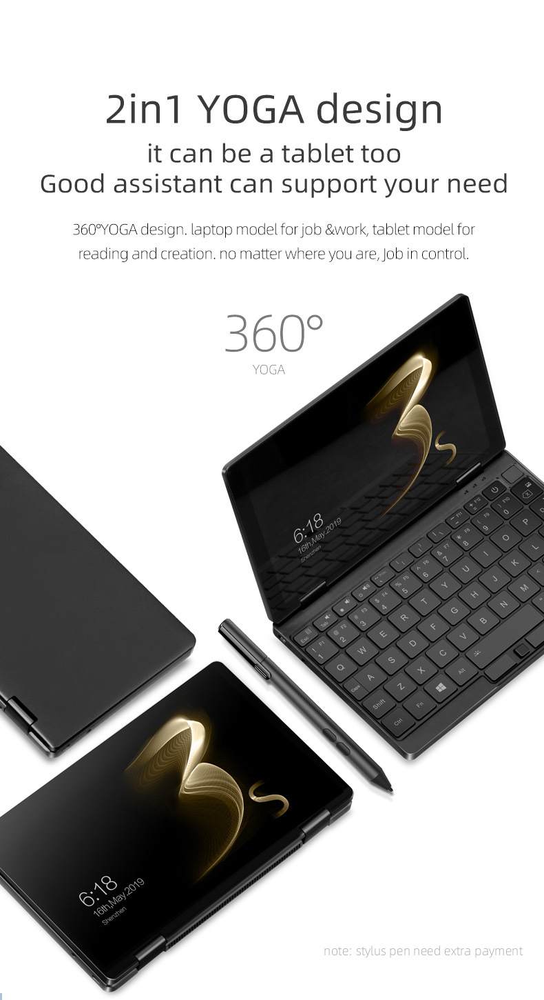 One Netbook One Mix 3S Yoga Pocket Laptop Intel Core M3-8100Y Dual-Core 8.4" IPS Screen 2500*1600 Touch ID Windows 10 16GB DDR3 512GB PCI-E SSD - Black