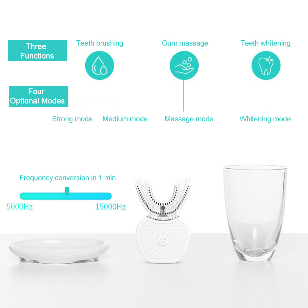 360 Degrees Automatic Sonic Electric Toothbrush U Type USB Charging Tooth Whitening - Pink