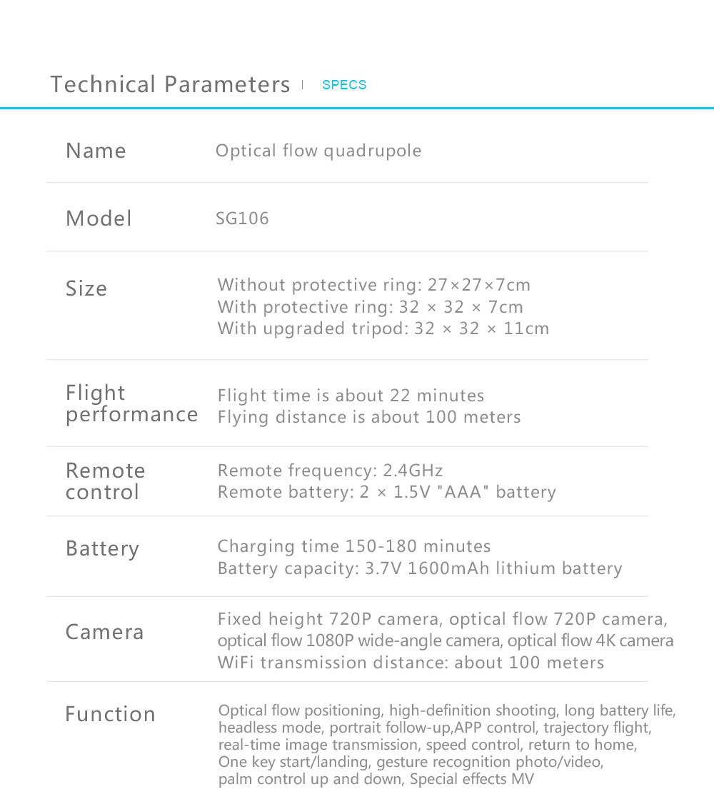 ZLRC SG106 4K WIFI FPV 22mins Flight Time RC Quadcopter With Dual Camera Switchable Optical Flow Positioning RTF - Black