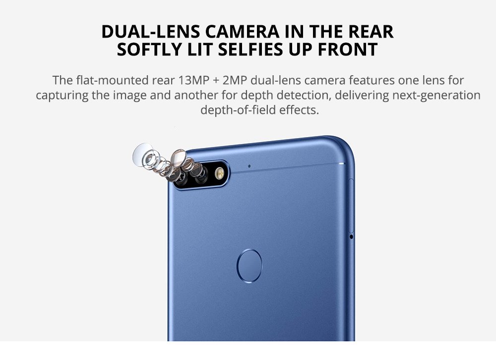 Huawei Honor 7C 5.99 Inch 4G LTE Smartphone Snapdragon 450 4GB 64GB 13.0MP+2.0MP Dual Rear Cameras Android 8.0 Touch ID Global ROM - Gold